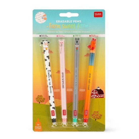 Stylos gel effaçables - LEGAMI - Farm Sweet Farm - 4 couleurs - Thermosensible - Pointe 0,7 mm