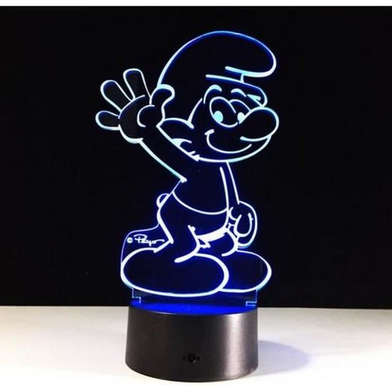 3D Nuit Lumière Lampe Acrylique Coloré Les Schtroumpfs Cadeau Gift Maison Neuf