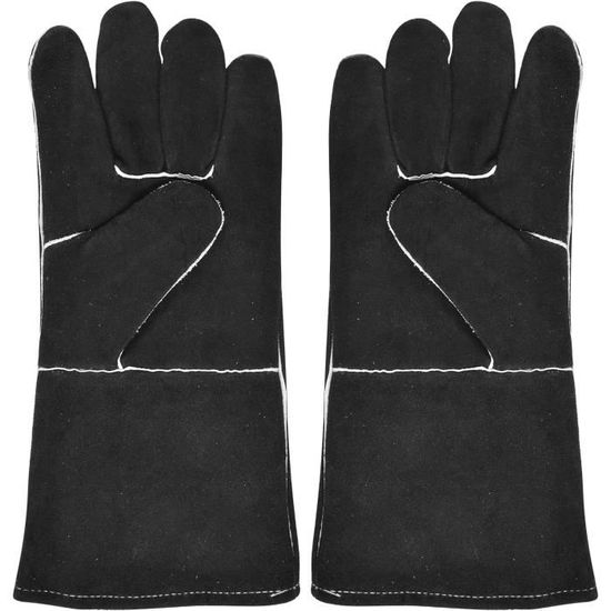 Paire De Gants De Barbecue Résistants à 350°C - En Cuir De Vachette Avec Longues Manchettes (40cm), Pour Four, Soudure, Cheminée - 11