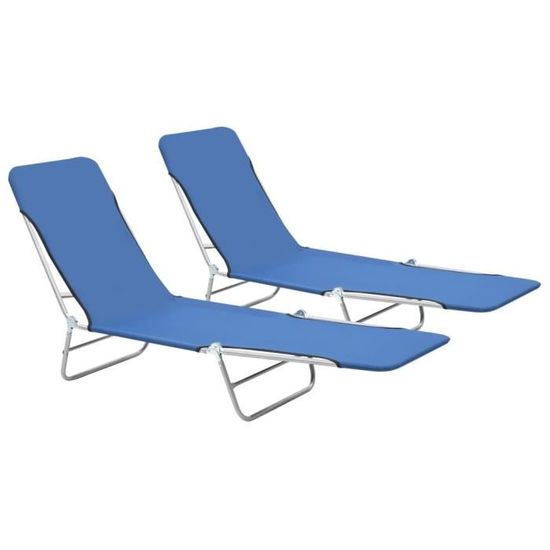 Chaises longues pliables 2 pcs Acier et tissu Bleu  Cdiscount Jardin