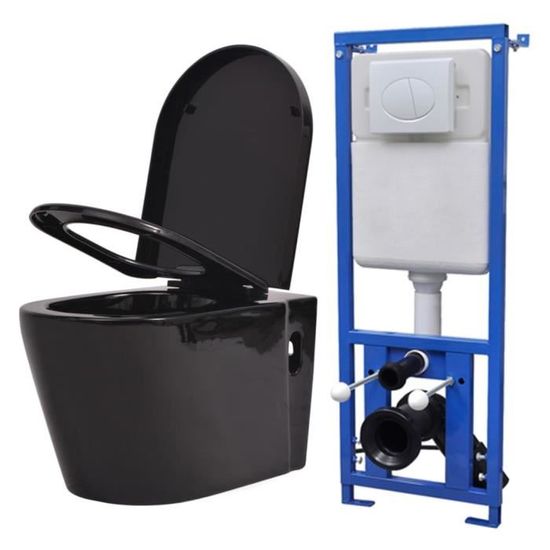 Home® Toilette suspendue - au mur Design Moderne Pack WC - WC Cuvette - avec réservoir caché Céramique Noir 8749