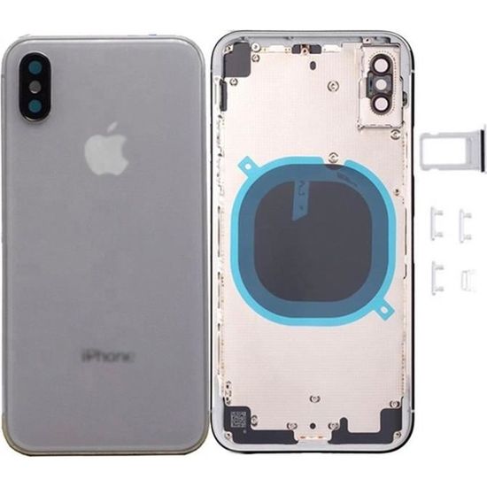 Vitre arrière Chassis cache batterie argent blanc pour iPhone XR + lentille + tiroir Sim