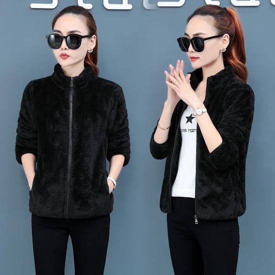 Vêtement Oversize Chaud Veste Polaire Femme Oversize - Col Montant Zippé - Manteau Teddy Peluche - Hiver Chaud Pull Peluche Hiver