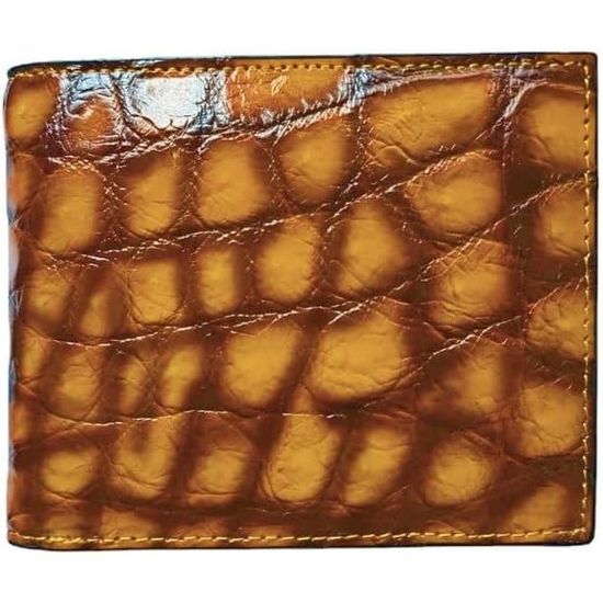 Portefeuille Homme Double Pli En Cuir Crocodile Véritable Noir - Fait Main En Thaïlande