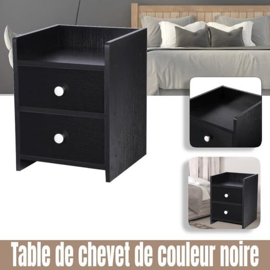 Belleshop - Table de chevet/Table d'appoint/Bout de canapé/Desserte de lit en bois avec 2 tiroirs noir - 45593