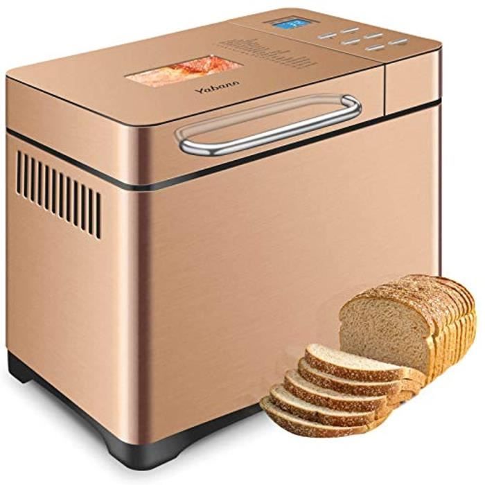 Yabano Acier Inox Machine à pain avec Distributeur de Fruits à Coque, 19 Programmes Automatiques Machines à Pain 1kg Capacité, Minut
