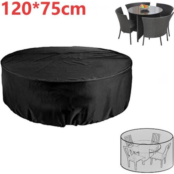 Housse de Protection pour Table Ronde Imperméable au Vent Housse Mobilier 210D Oxford Tissu Housse Salon de Jardin (Ø120x75cm)