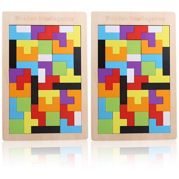 2 Pack Tetris Tangram Jigsaw Jouet Casse-tête Intelligence Montessori Toy Colorés Puzzle en Bois Jouets Éducatifs Cadeau d'anniversa