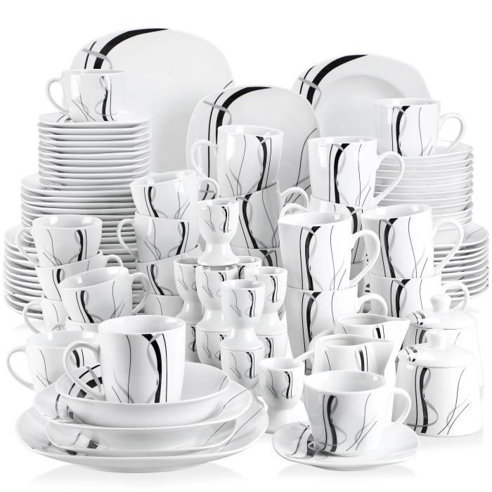 VEWEET, série Fiona, Service de Table, 100 pièces pour 12 Personnes, en Porcelaine