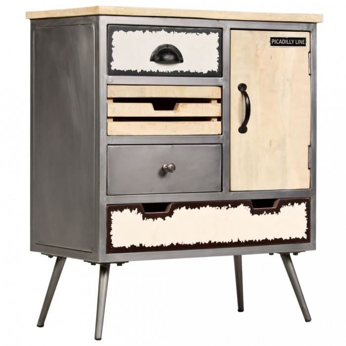 P40 vidaXL Buffet Bois de manguier massif et acier 65 x 33 x 76 cm