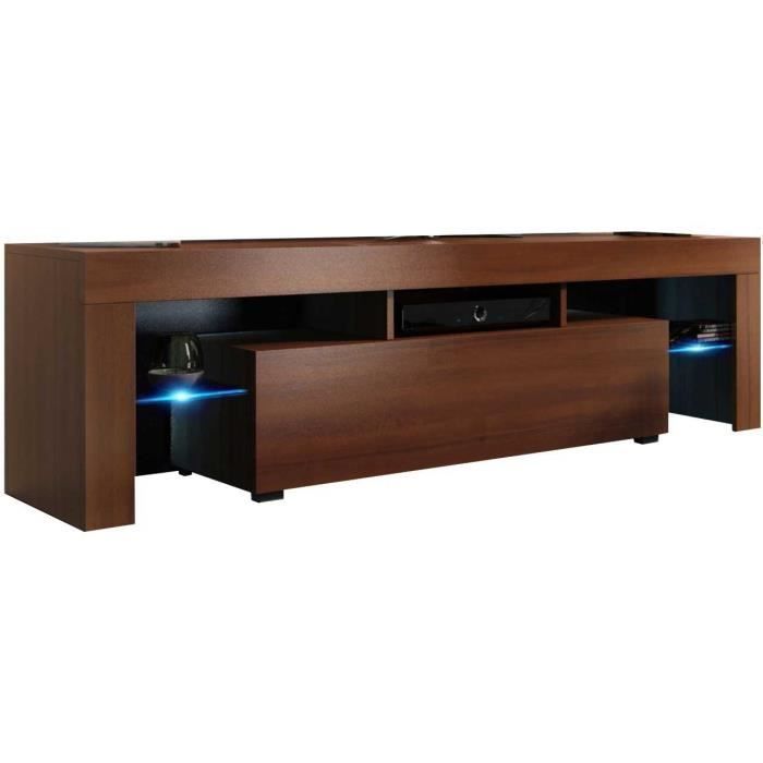 Meuble tv 160 cm aspect noyer + led rgb