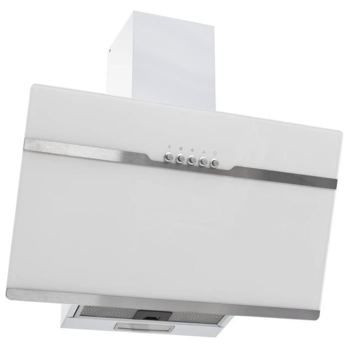 Hotte murale - Hotte aspirante 60 cm Acier inoxydable et verre trempé Blanc