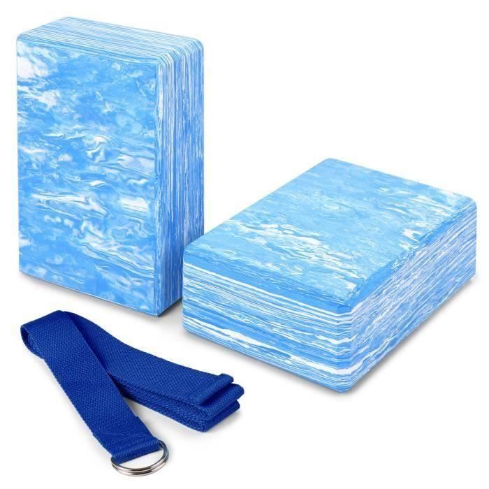 2pcs Yoga Bloquer moussant mousse brique exercice de remise en forme Stretching aide Gym + Bande élastique de fitness bleu