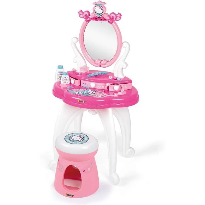 Smoby - Hello Kitty - Coiffeuse 2 en 1 - Tabouret + 10 Accessoires Inclus - Dès 3 Ans - 320239