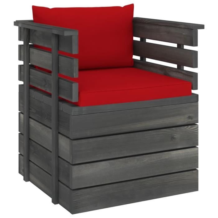 LIY- Fauteuil de jardin avec coussins rouge Bois de pin