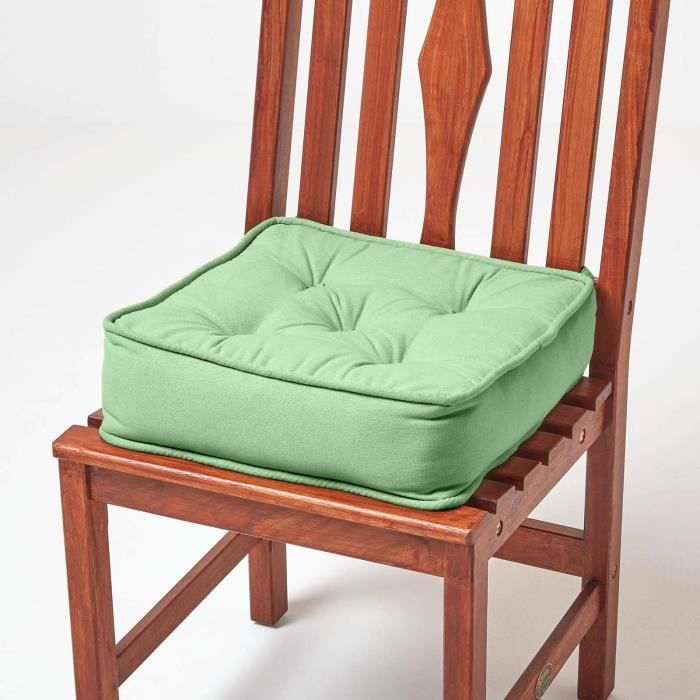 Galette de chaise coussin rehausseur en coton 40 x 40 cm Vert foncé