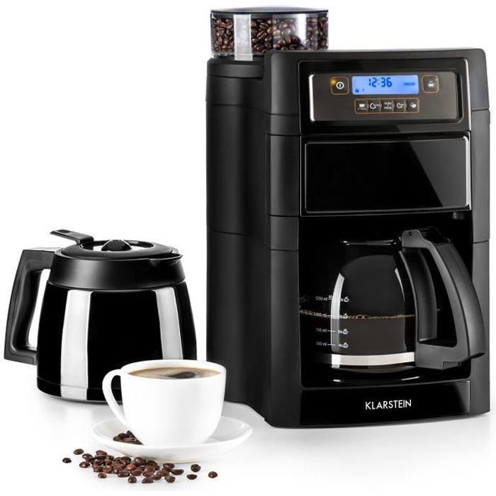 Klarstein Aromatica II Cafetière 1,25L - machine à café avec broyeur intégré - pour 10 tasses - verseuse + thermos - 1000W - noir