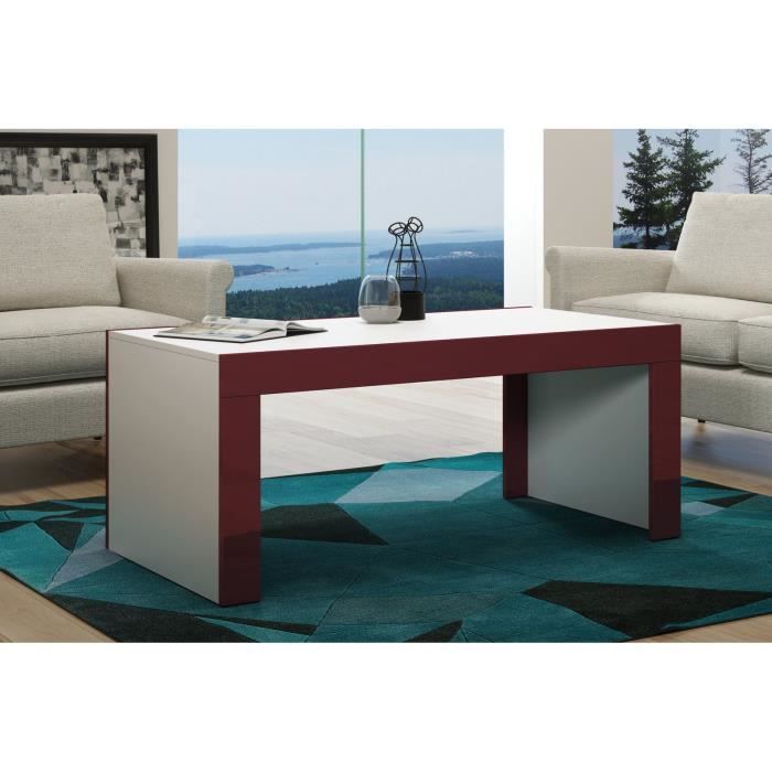 Table basse en MDF Blanche et bordure bordeaux laquée 120 cm