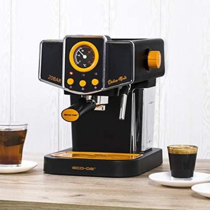 ECODE Cafetière espresso Delice Noir, 20 bars de pression, vaporisateur orientable, réservoir de 1,5 litres, mono/double dose, manom