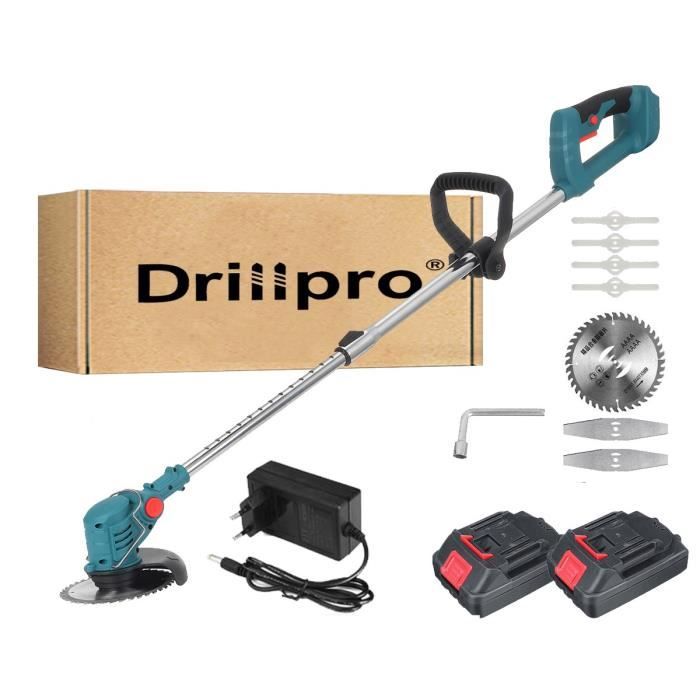 21V Débroussailleuse électrique San Fil Télescopable avec 2 Batteries 4000mAh + 7 Lames + Roues Bilatérales