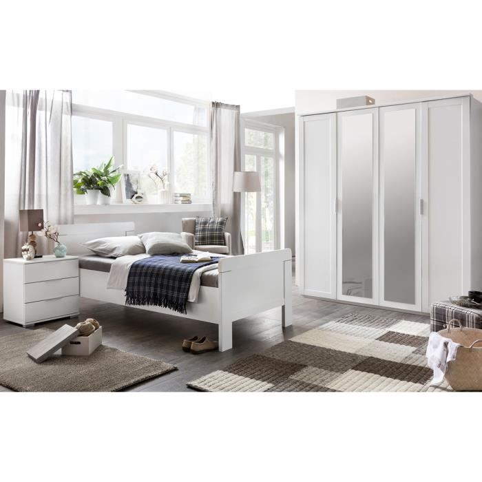 Chambre à coucher complète enfant (lit 90x200cm + chevet + armoire) coloris blanc