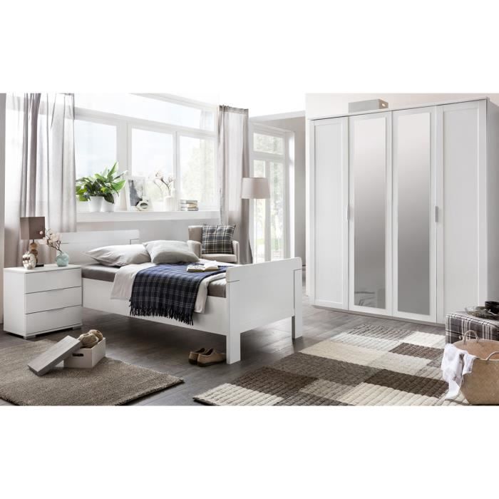 Chambre à coucher complète enfant (lit 90x200cm + chevet + armoire) coloris blanc