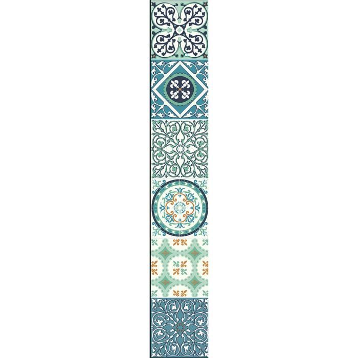 PLAGE Sticker déco carrelage - Carreaux de ciment vert et orange 6 planches 15 x 15 cm