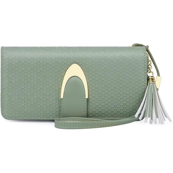 Pomelo Best Portefeuille Femme Longue Porte-Cartes Porte-Monnaie avec RFID Blocage,Parfait pour Cadeau de Noël Saint-Valentin (Vert)