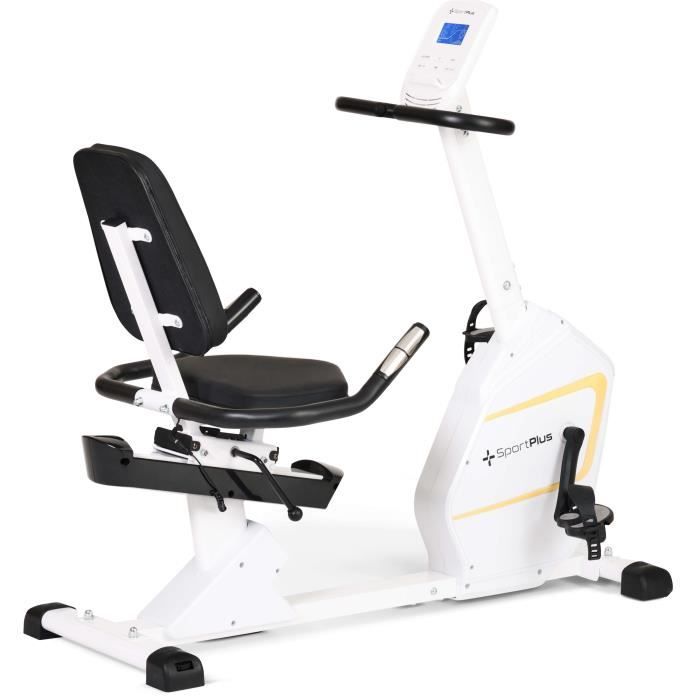 Vélo d'Appartement Sportplus, freinage Magnétique, 24 niveaux de Résistance, inertie env. 9kg, 24 niveaux de résistance, blanc