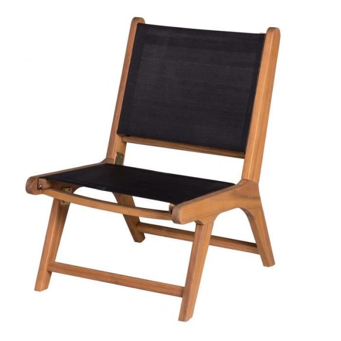Chaise basse Bois d'acacia/Textilène Noir - OLUVELI - L 50 x l 64 x H 75