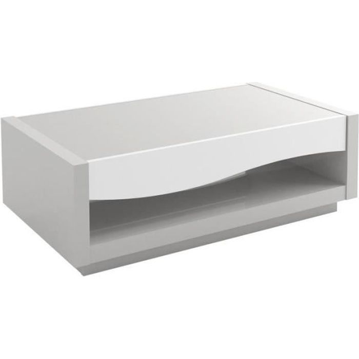 Table basse 1 tiroir laquée Blanc/Gris - RALF - L 115 x l 65 x H 40