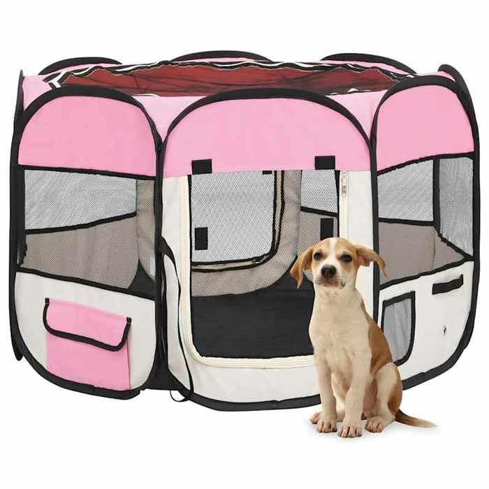 vidaXL Parc Pliable pour Chien avec Sac de Transport Rose 90x90x58 cm Enclos 171009