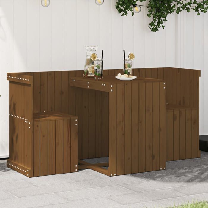 vidaXL Set de Balcon 2 places Table et Chaises de Jardin Ensemble de Meubles de Patio Bistro Extérieur Miel Bois 825061