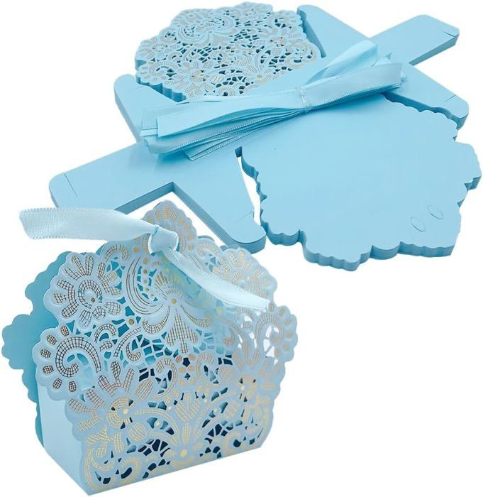 25 Boîtes Cadeaux Avec Ruban - Design Creux Pour Mariage, Noël Ou Anniversaire (Bleu Marine)