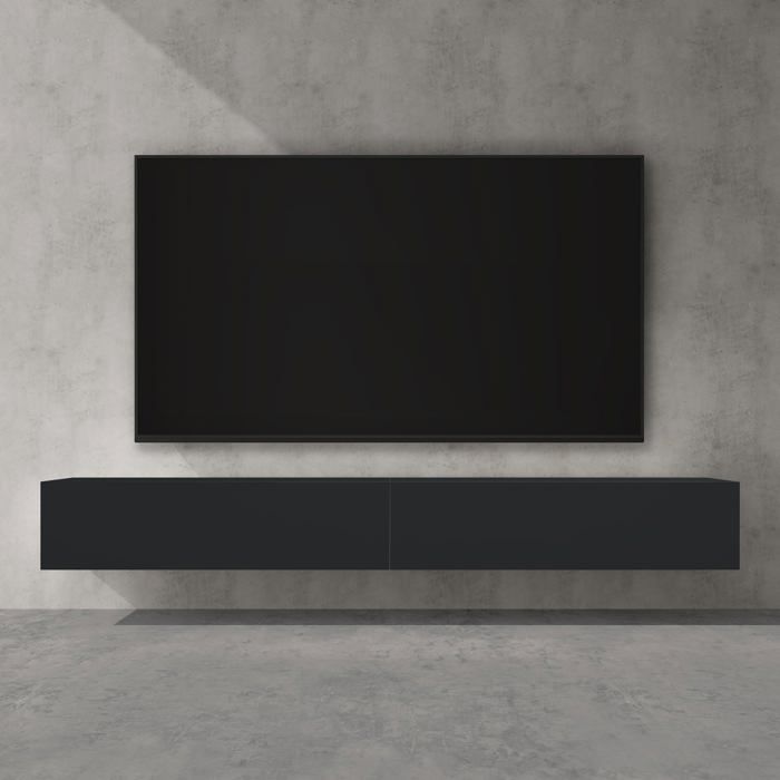 doporro Meuble TV Bas 240cm Armoire TV Gris Noir Mat Table de Télévision Salon avec Portes Meuble TV Suspendu MBTV02