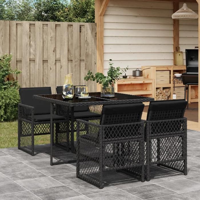vidaXL Ensemble à manger de jardin coussins 5pcs noir résine tressée 3210715