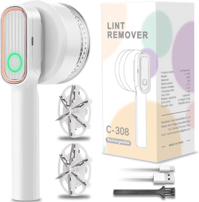 Rasoir électrique anti-peluchespour vêtementschargement USBavec 2 têtes de rechange pour vêtementsGrey