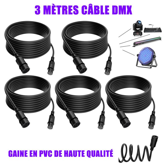 Câble DMX Blindé 5 Broches (XLR Mâle à Femelle), 1m, Marque Pulse - Neuf