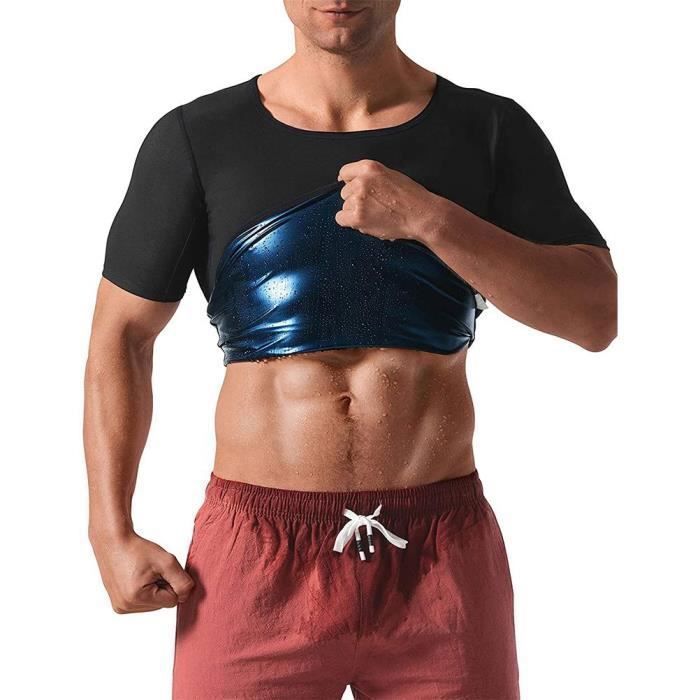 T-Shirt de Sudation Noir - Homme Femme - Débardeur Gainant Sauna - Manches Courtes - Fitness Noir#S/M
