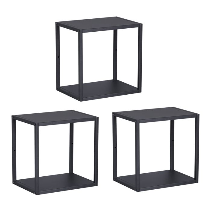 Set de 3 étagères murales Nostened acier 28 x 28 x 20 cm noir
