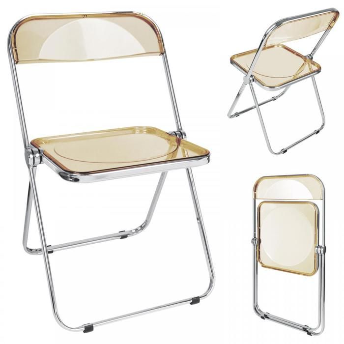 Chaise pliante empilable en acrylique couleur ambre 46*46*75cm convient pour la salle à manger ou le salon QUIIENCLEE