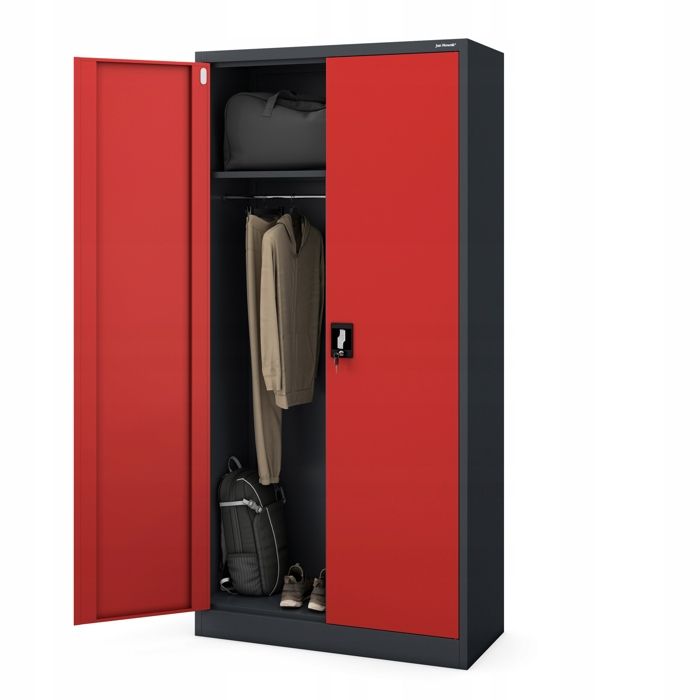 Armoire Métallique DAWID 2 Portes Anthracite-Rouge 90x185x45 cm