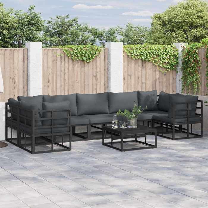 vidaXL Ensemble de canapé de jardin avec coussin 8 pcs Noir Aluminium 3378947