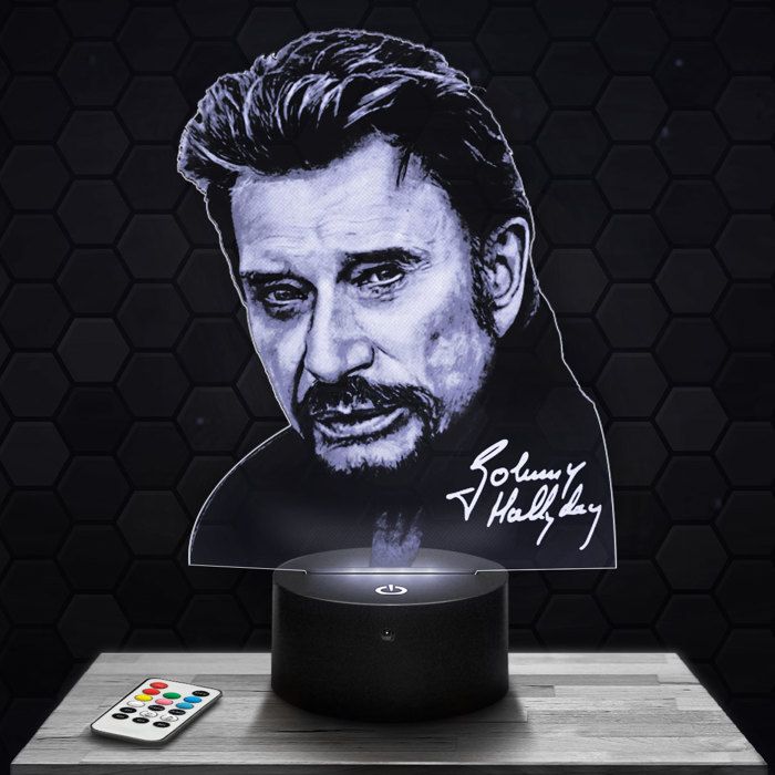 Lampe 3d _ Johnny Hallyday - Accessoire Objet Cadeau Johnny Hallyday - Veilleuse Led Tactile avec socle au choix TOP
