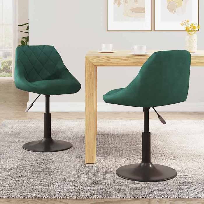 SOLDES dAutomneLot de 2 Chaises pivotantes à manger - Pieds antidérapants et pour salon - vert foncé velours - 46x44x77.5cm 875