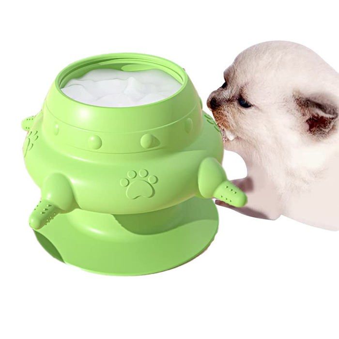 Mangeoire pour ChiotsBol à Lait Bionique en Silicone pour Animaux De Compagnie avec 4 Sucettes Et VentouseBiberon Silicone (Vert)