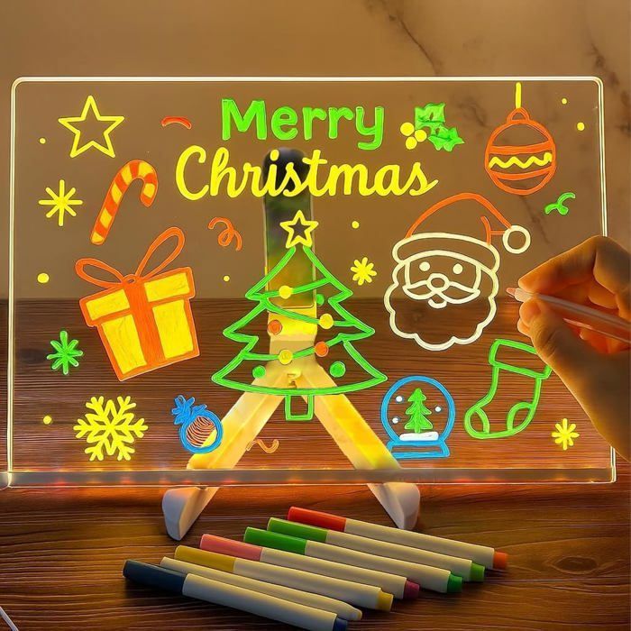 Tableau Lumineux Zapidoo 30x20cm - Écran Acrylique LED Avec Support, 7 Stylos Effaçables | Pour Notes, Liste, Dessin