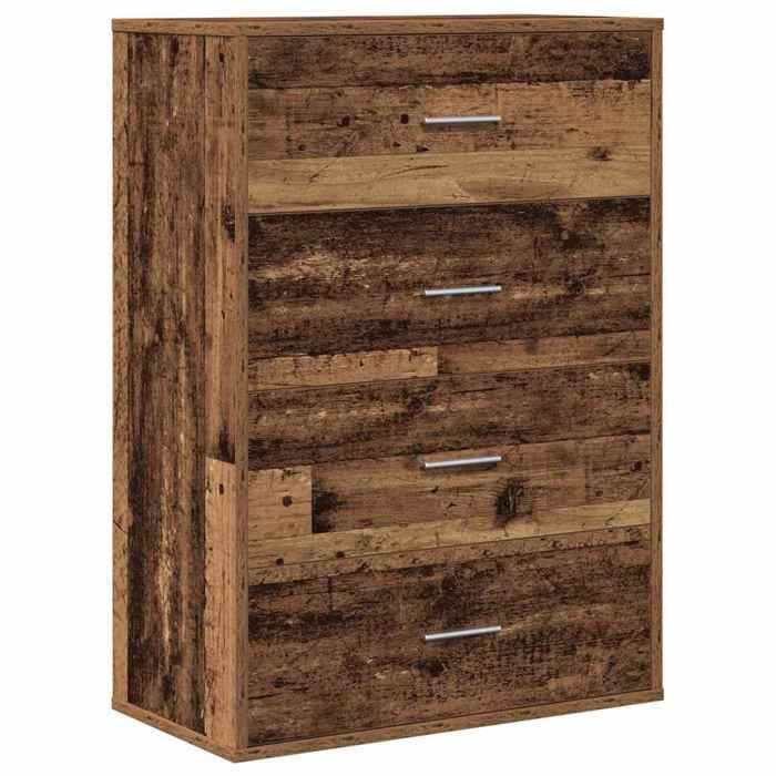 Buffet rustique en bois dingénierie - GKO - 60x31x84 cm - Bois ancien - Avec tiroir - Poids maximal 50 kg
