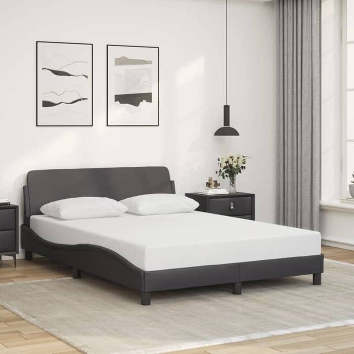 Structure de lit similicuir - UU - Dover - Gris - 140x190 cm - Similicuir - 208x145x74 5 cm - Tête de lit
