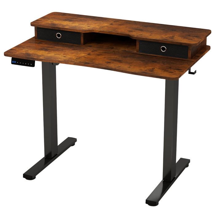 Bureau assis-debout électrique réglable 100 x 60 x 73-122 cm avec tiroirs ergonomique et gestion